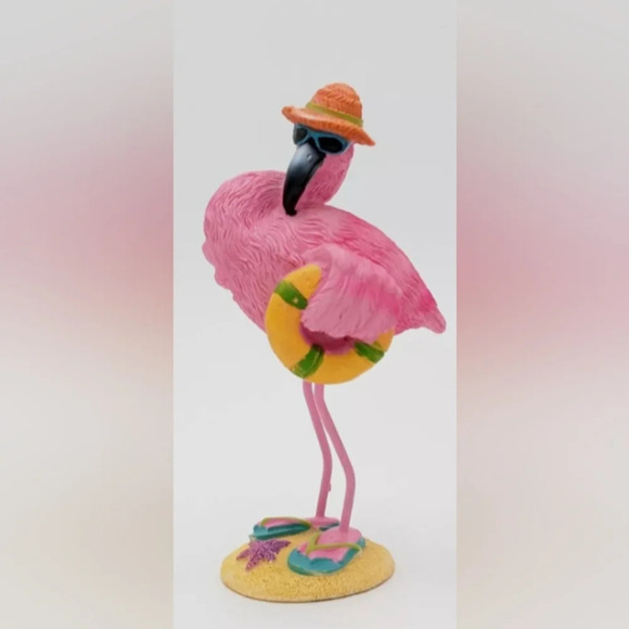 Beachy Pink Flamingo Resin Figurine in Flip Flops - Picture 3 of 9